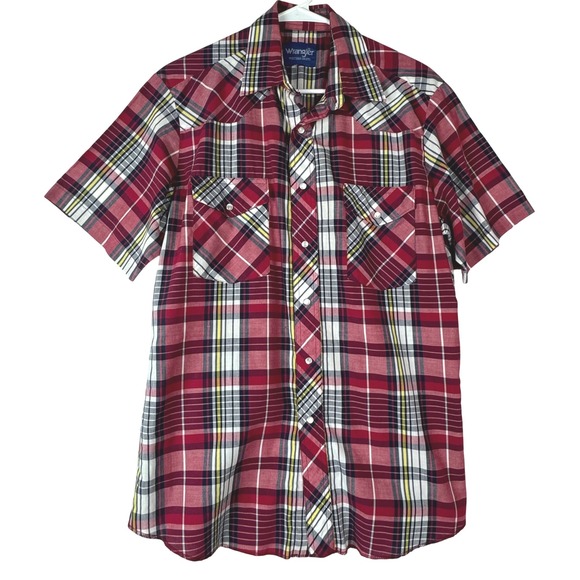 Wrangler Other - Vintage Wrangler Western Double Pocket Shirt Men Plaid Red Medium Retro Country